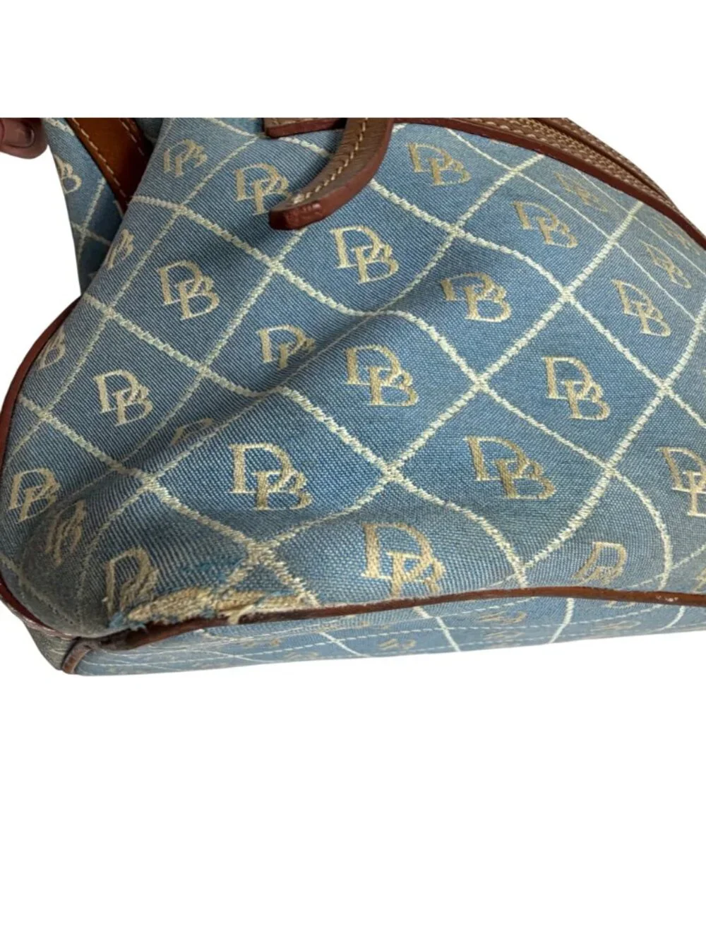 Dooney Bourke Denim/Leather Trim Signature Logo Hobo Shoulder Bag FLAWS